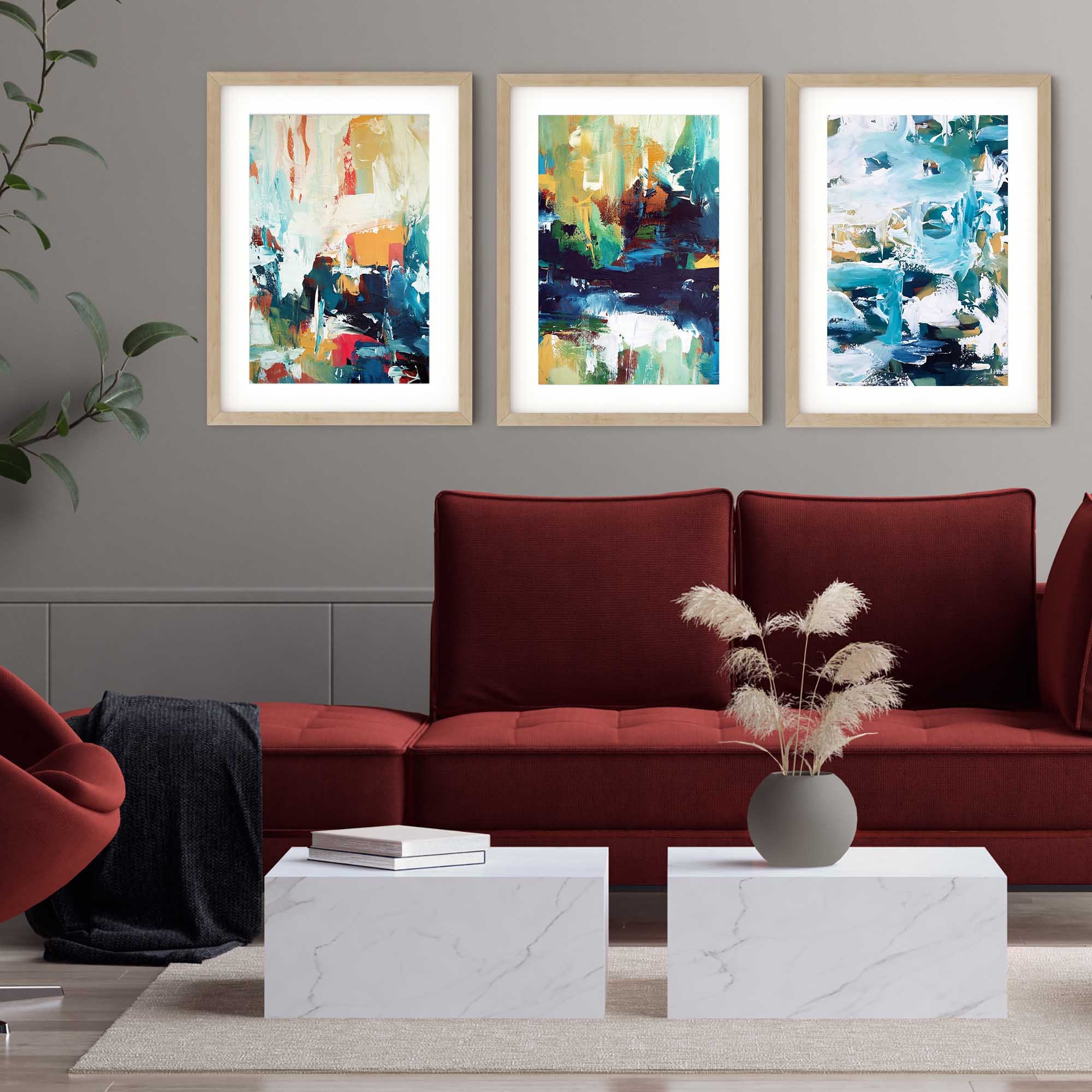 SET OF 3 Framed Art Abstract Print Set Wall Art Large Wall Etsy