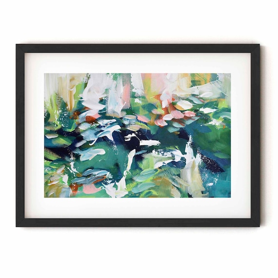 Blue Green Wall Art Abstract Floral Print Art Poster Print Etsy