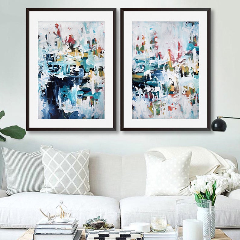 ART PRINT Set of 2 Framed Art Set Abstract Print Set Large Etsy