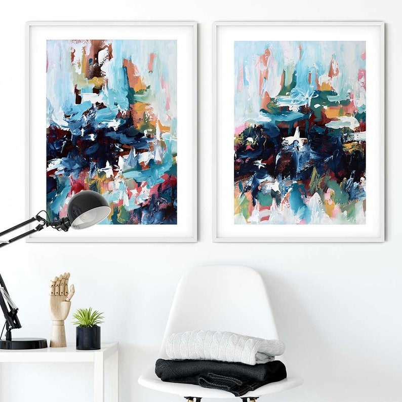 Large Framed Wall Art. Set of 2 Abstract Prints. Colourful Etsy UK