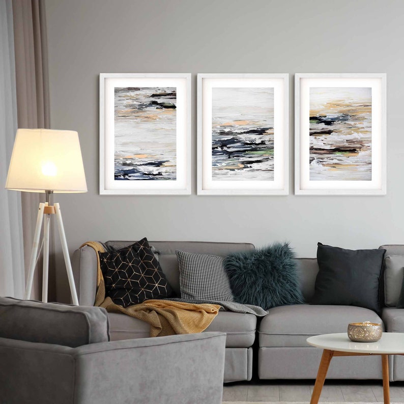 Neutral Print Set SET OF 3 Framed Art Prints Abstract Etsy