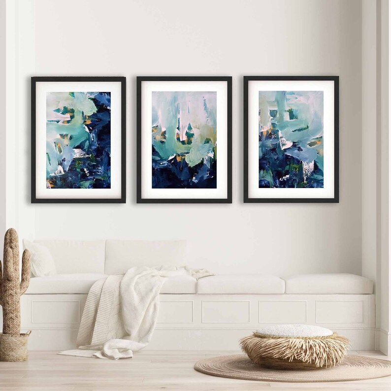 Large Set Of 3 Framed Prints Bright Abstract Wall Art Large Etsy