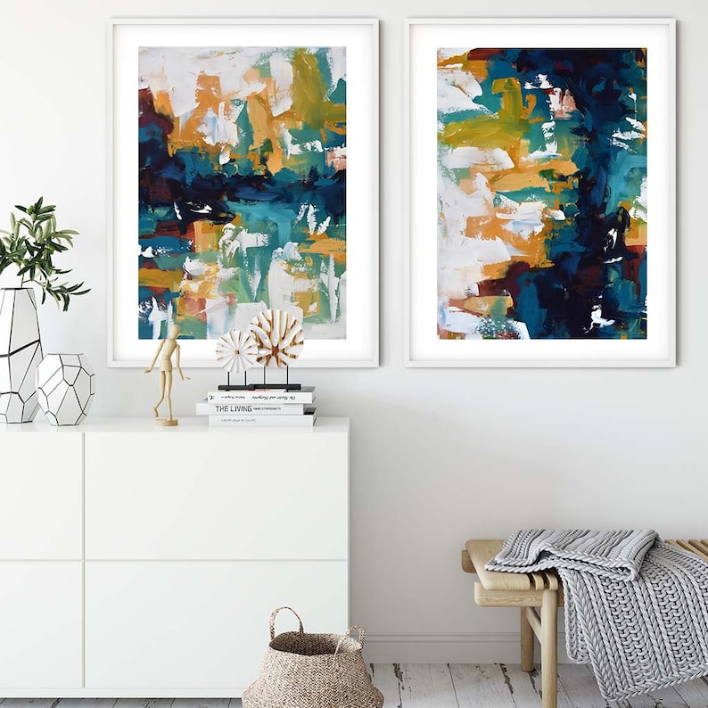 Large Framed Wall Art. Set of 2 Abstract Prints. Colourful Etsy UK