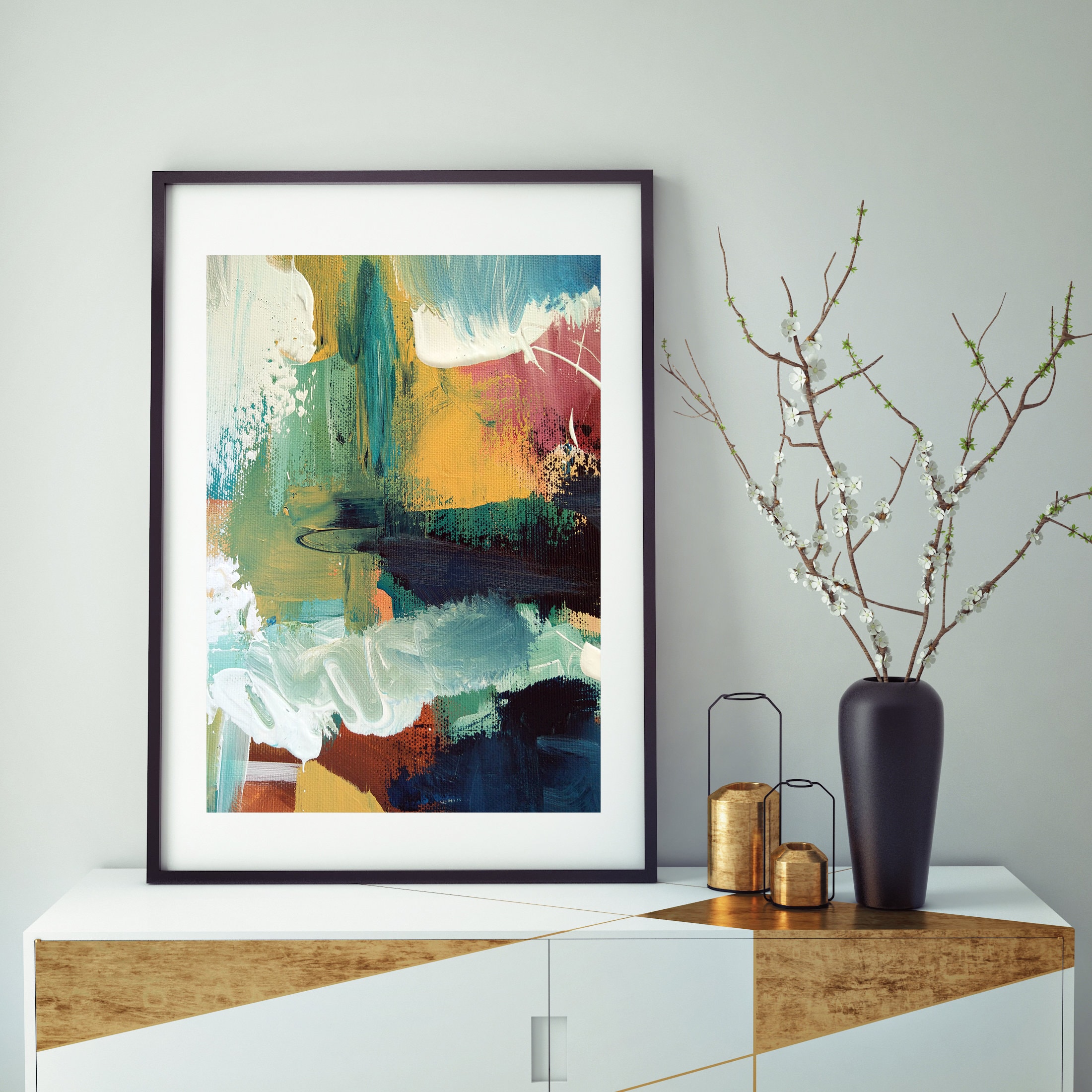Framed Art Abstract Print Wall Art Large Wall Art Blue Etsy