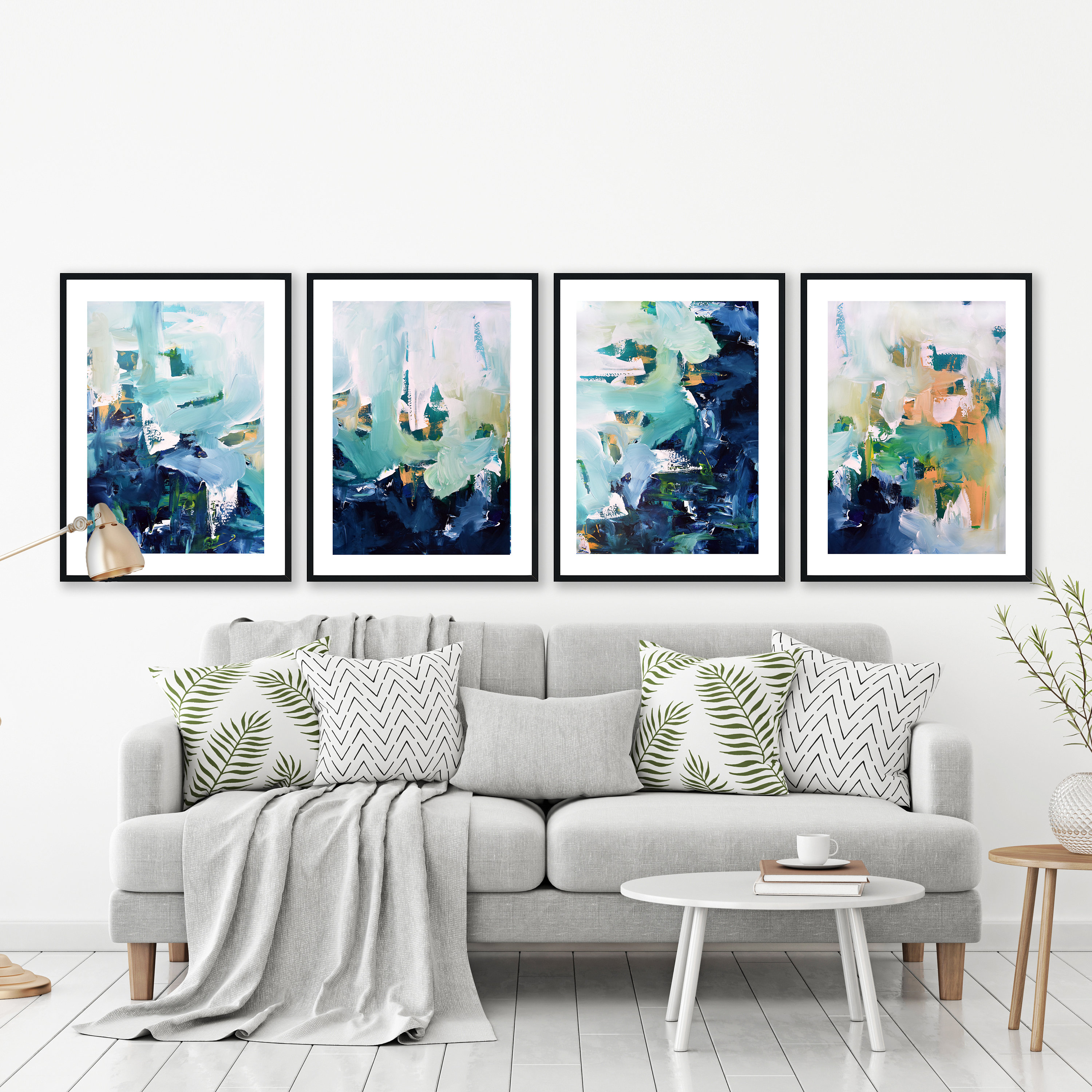 NEW SET OF 4 Framed Prints Bright Abstract Wall Art Large Etsy UK