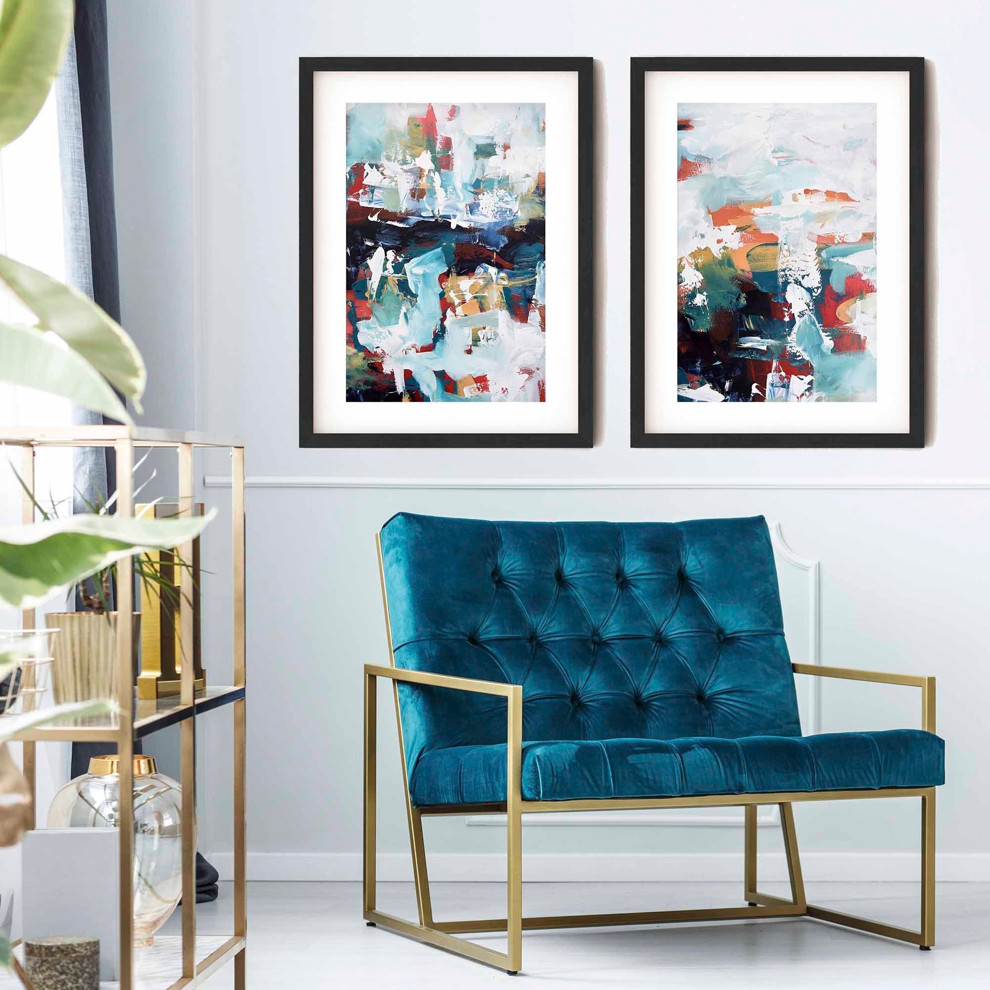 Set Of 2 Blue ART Abstract Painting Print Framed Wall Art | Etsy