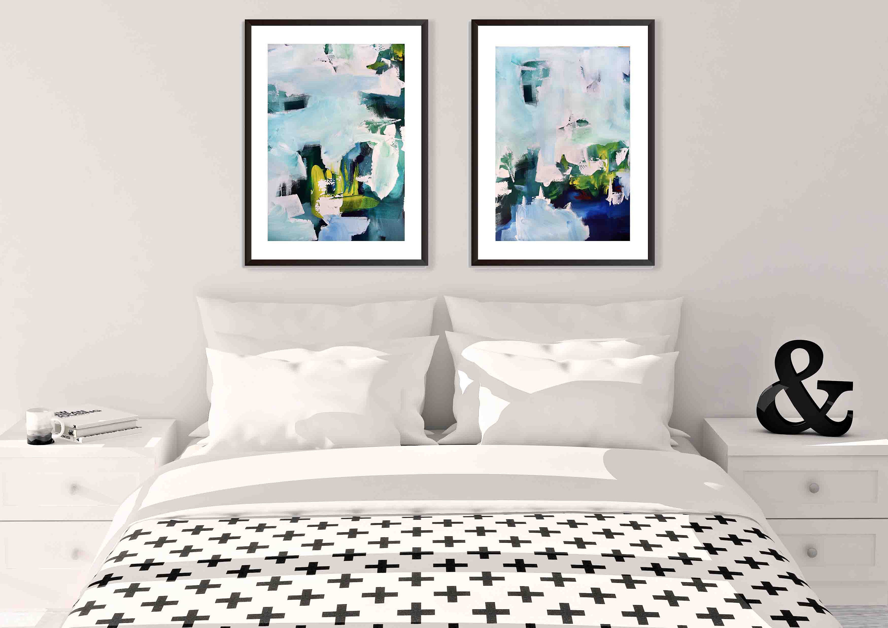 Set Of 2 Framed ART Abstract Print Wall Art Large Wall Art Etsy
