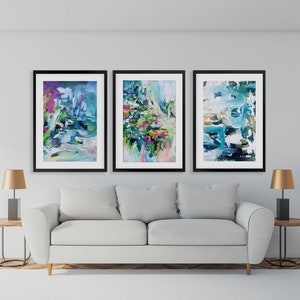 SET OF 3 Wall Art Abstract Print Wall Art, Large Wall Art, Blue Abstract Print Large Abstract Art Print from Painting Modern Abstract Art