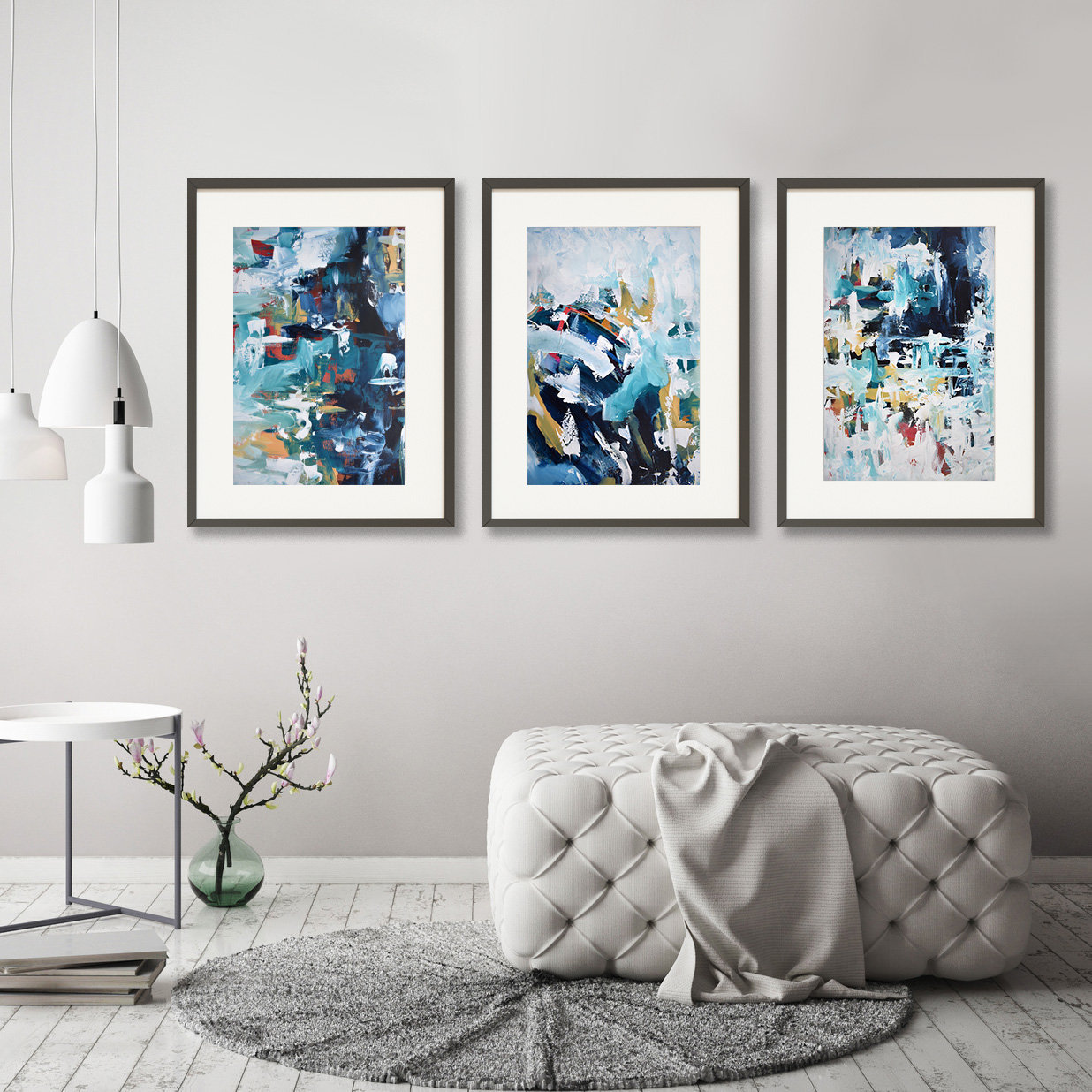 Large SET OF 3 Framed Abstract Wall Art Prints, Large Wall Art, Large ...
