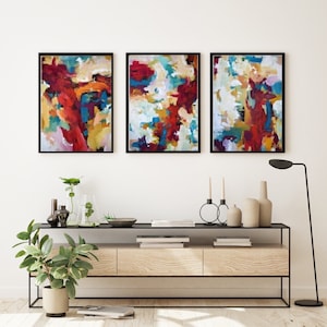Large Canvas Set of 3 Abstract Canvas Prints, Blue Estuaries Print from Painting, Living Room Wall Art, Set Of 2 Prints, Framed Paintings