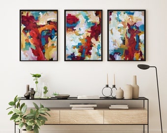 Large Canvas Set of 3 Abstract Canvas Prints, Blue Estuaries Print from Painting, Living Room Wall Art, Set Of 2 Prints, Framed Paintings