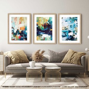 SET OF 3 Framed Art Abstract Print Wall Art, Large Wall Art, Blue Abstract Print Large Abstract Art Print from Painting Modern Abstract Art