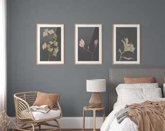 Vintage Botanical Leaves Art Prints | Framed Set Of 3 Prints | Floral Wall Art | Large Wall Art | From Original Painting | 100% Plastic Free