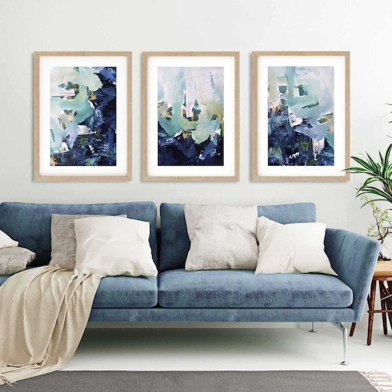 Large Set of 3 Framed Prints Bright Abstract Wall Art Large Art