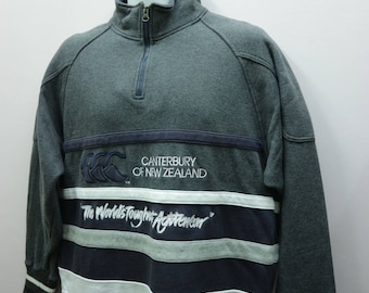 Vintage Canterbury Of New Zealand Sweatshirt Embroidery Big Logo Half Zip Up Rugby Wear Sports Wear Street Wear Sweater Size M