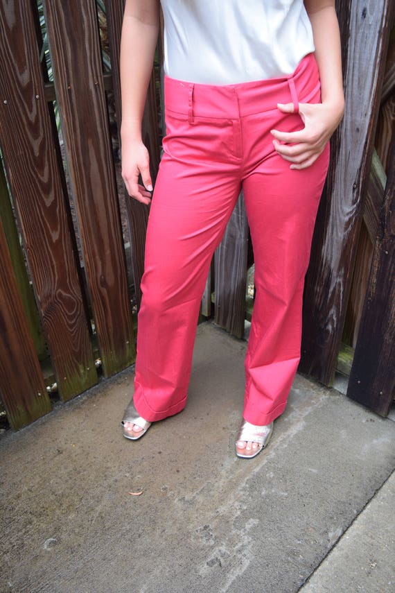 High waisted hot pink flair leg trousers - image 1