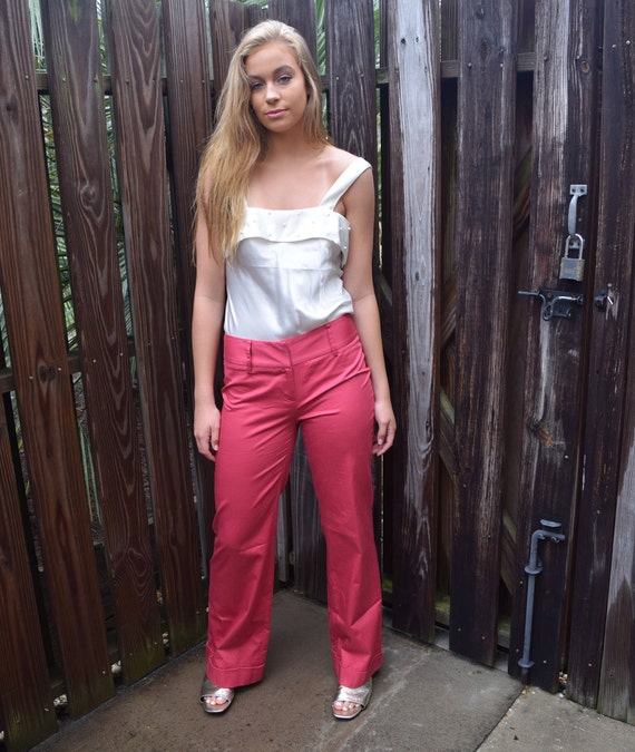 High waisted hot pink flair leg trousers - image 2
