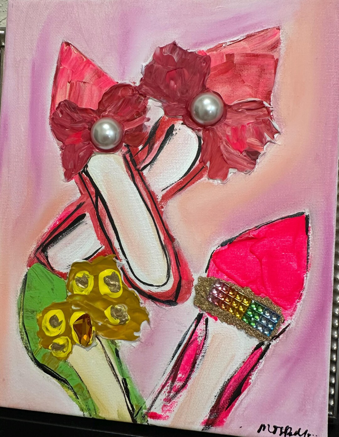 Abstract Fashion Art, Abstract High Heels, 8x10” Canvas Painting, Pink ...