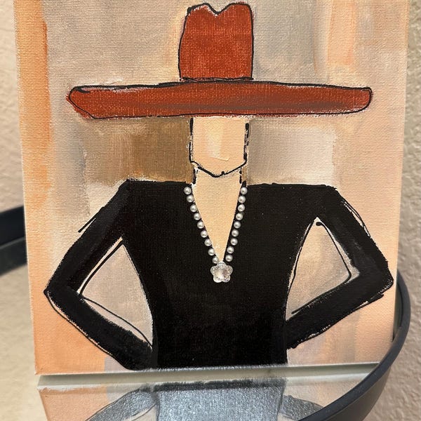 Abstract Cowgirl Painting: Western Art on 8x8 Canvas