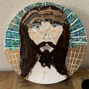 Abstract Jesus Portrait: Round Canvas Christian Art