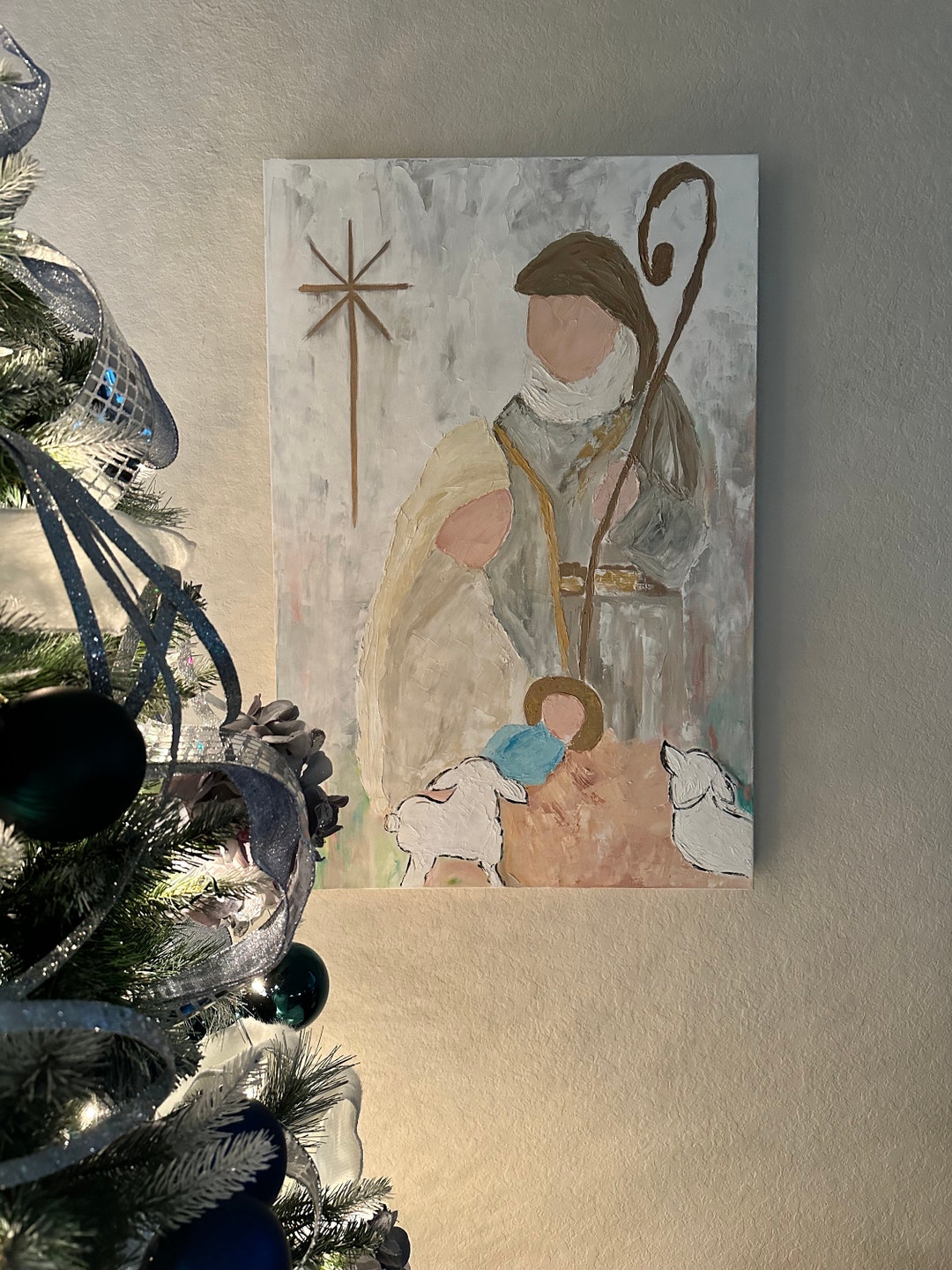 Nativity Art, Christmas Home Decor, Christmas Wall Art,24x36 Canvas Oil Painting, Away in the 