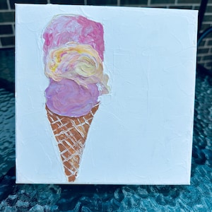 Textured Abstract Ice Cream Painting: 8x8 Canvas Art