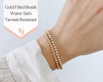 Dainty 14K Gold Filled Beaded Bracelets, Minimalist Tarnish Resistant gold ball bead bracelet, minimal dainty  3mm / 4mm Layering bracelet,