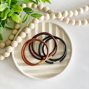 Leather double wrap Bracelet  -  Natural brown leather bracelet, bracelet for men and women, metal stainless steel brushed magnetic clasp