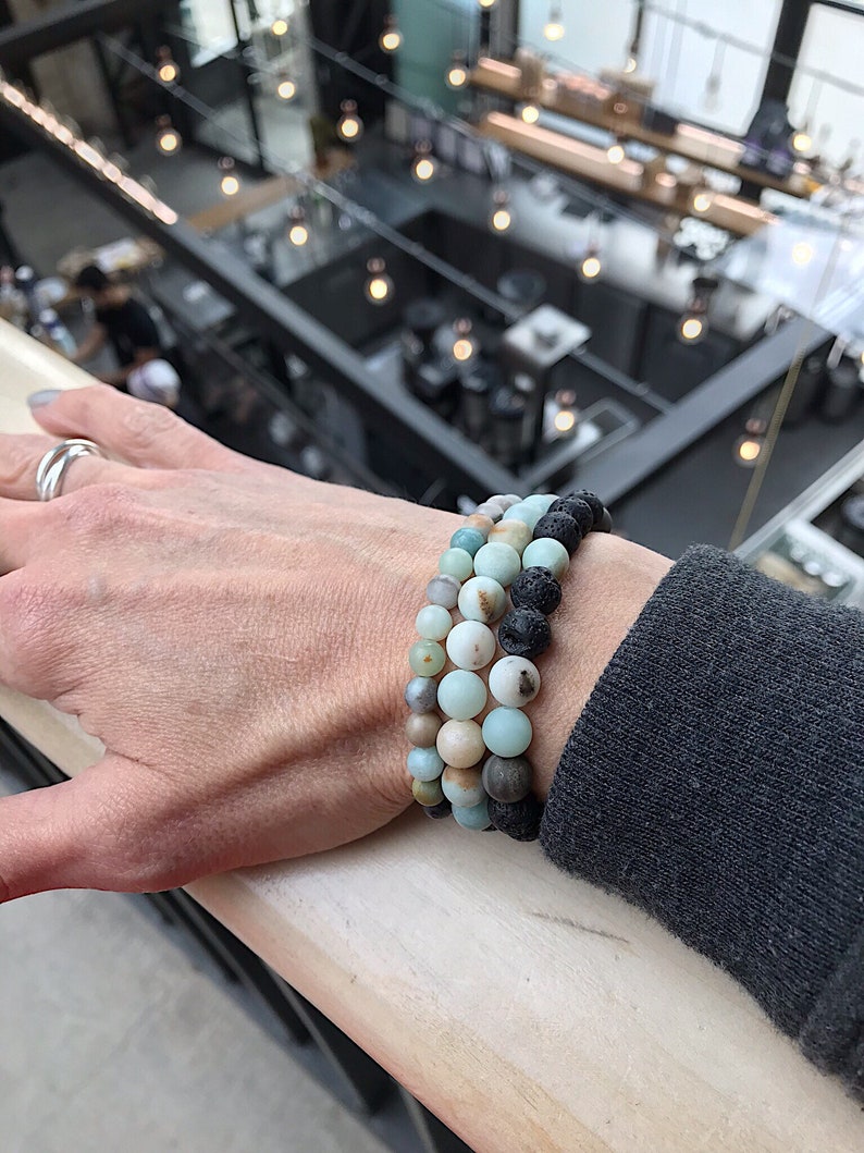 Amazonite Gemstone Bead Bracelet Lava Rock Essential Oil Etsy Canada