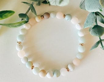 Amazonite gemstone beaded bracelet, lava stone essential oil diffuser 6mm beaded bracelet, gift for her