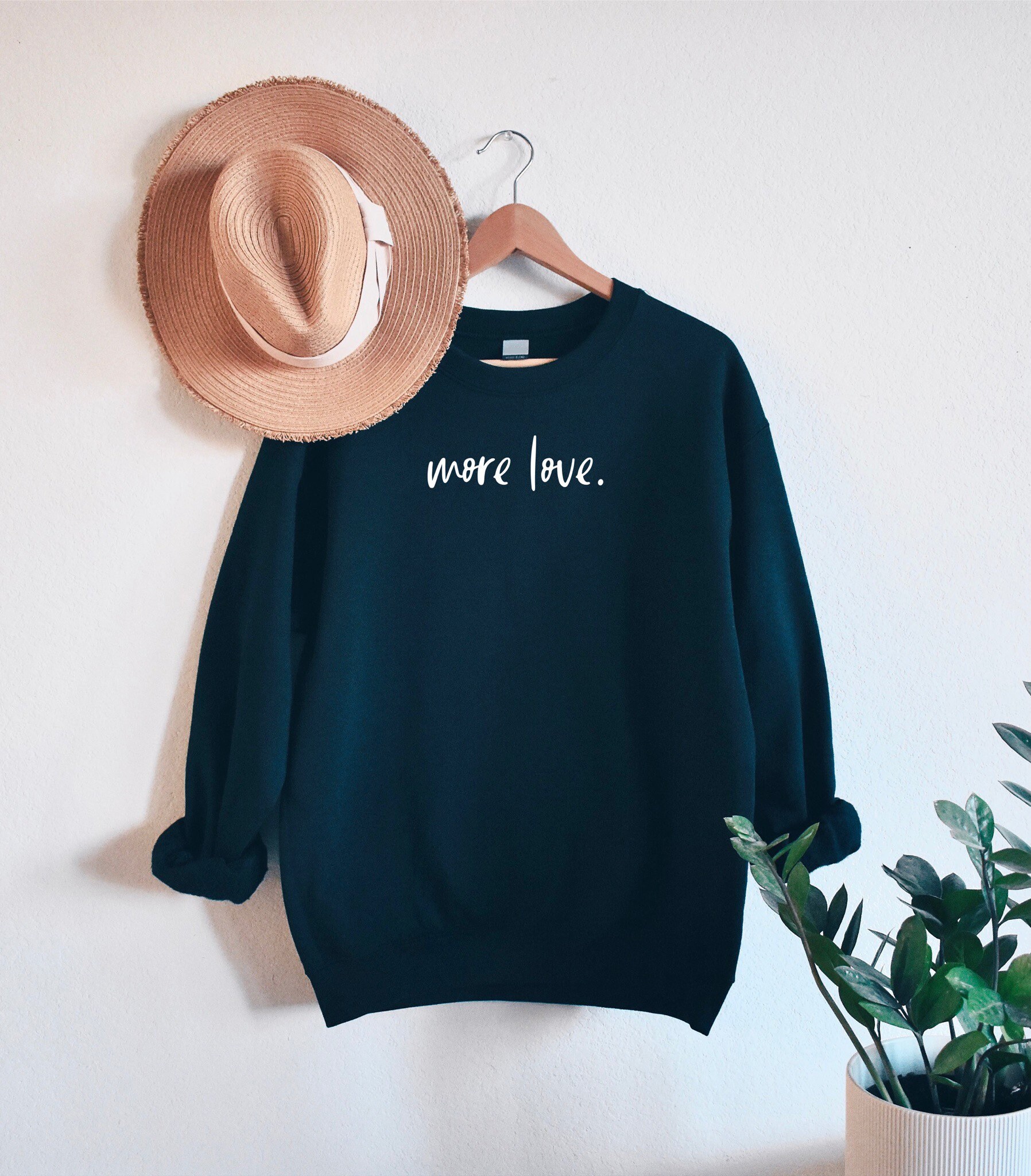 SimpleJoysShop More Love, Graphic Sweatshirt, Cozy Sweater, Black Crewneck Sweater, Oversized Sweatshirt