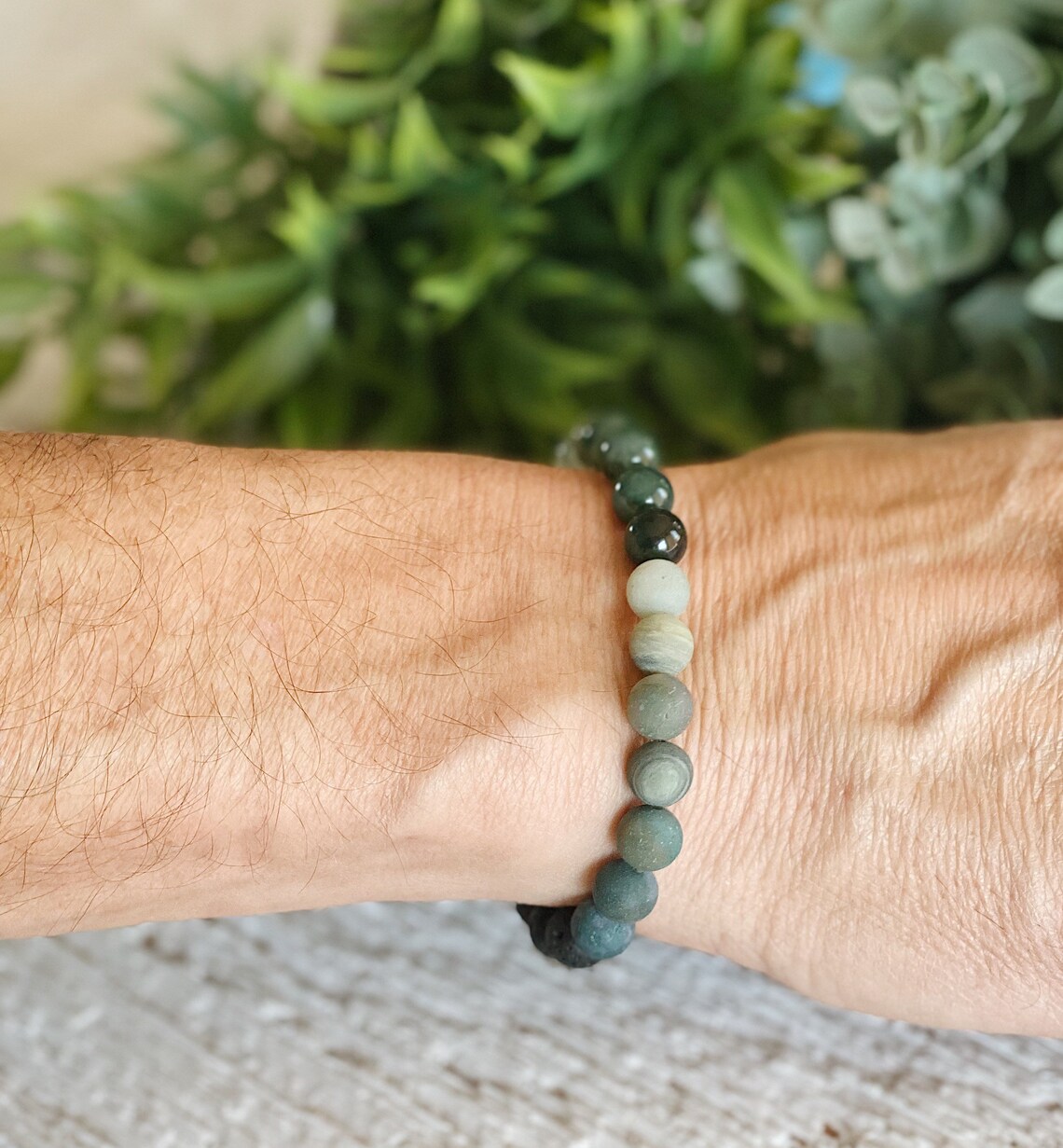 Mens Beaded Bracelet Man Braceletgreen Gemstone Bracelet Etsy