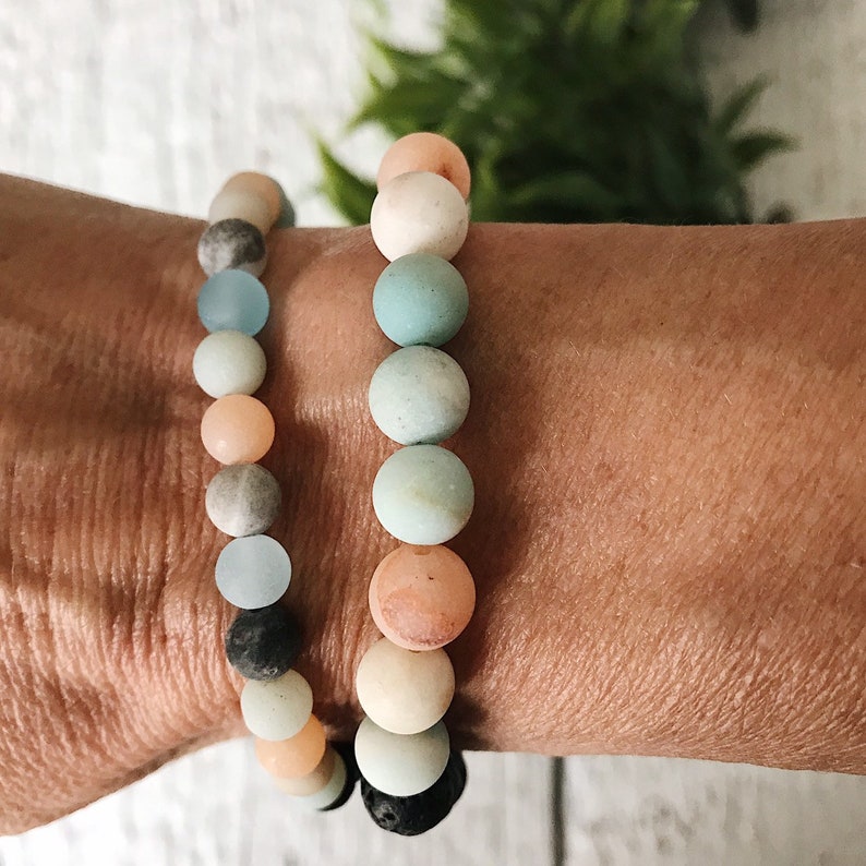 Amazonite Gemstone Bead Bracelet Lava Rock Essential Oil Etsy Canada