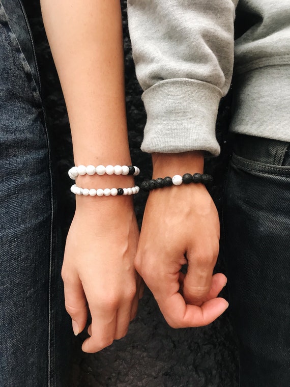 MEALGUET Couple Bracelets White Howlite & Black Lava India | Ubuy