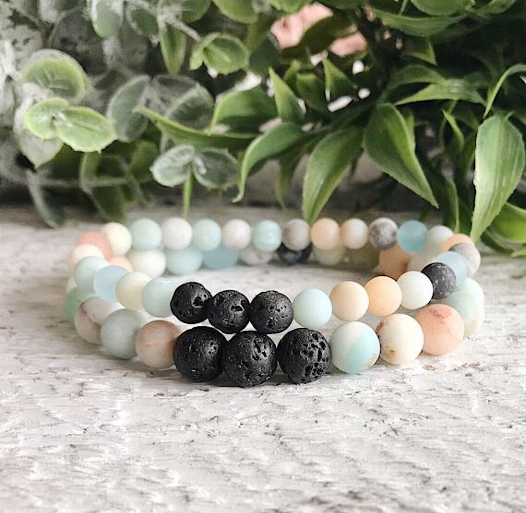 Lava & Gem Bead Stretch Bracelets Gray/Blue/Green/Pink 4-pc Set