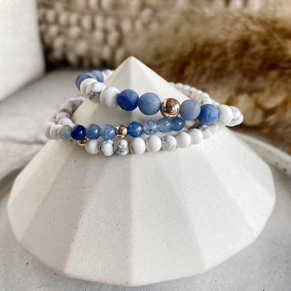 Blue ite, Marble Howlite, & White Lava Gemstone Bracelets