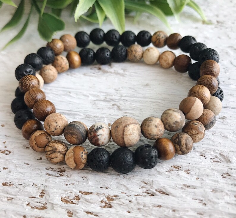 Mens bracelet bohemian Jasper gemstone bead bracelet set lava Etsy