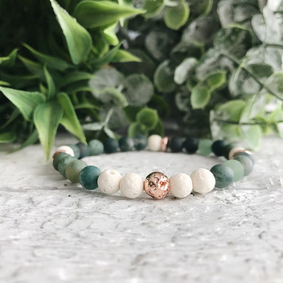 Natural Gemstone Beaded Bracelet Lava Bead Essential Oil