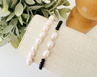 Fresh Water Pearls and Black Onyx gemstone with 14k Gold Filled Beaded Bracelet set, Dainty  bead layering bracelet, gift for her