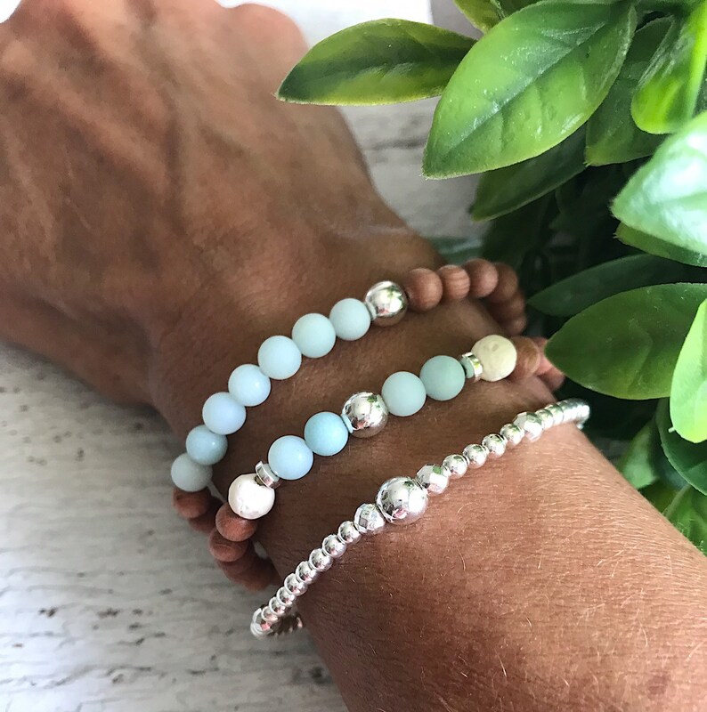 Amazonite gemstone silver bead bracelet lava rock essential Etsy