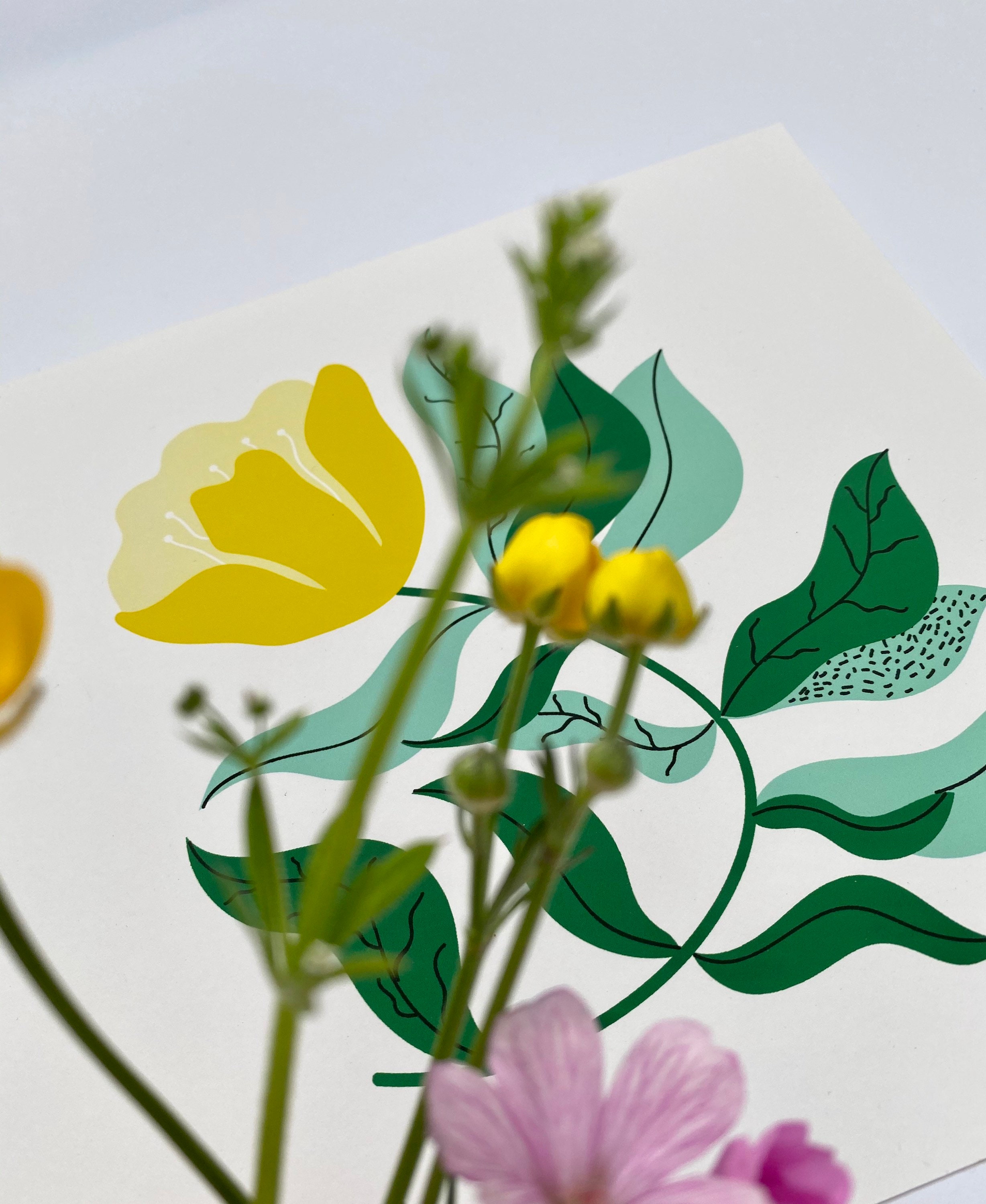 The Yellow Flower Floral Botanical print Wall decor Square Etsy