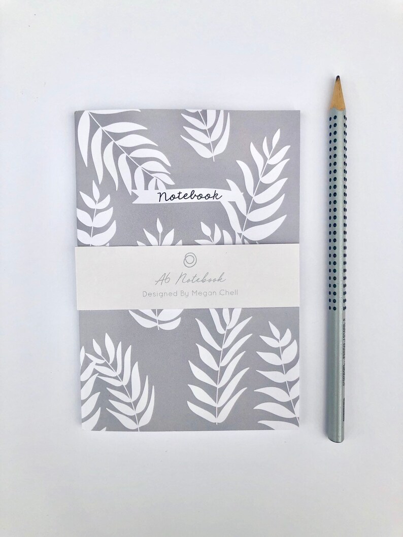 A6 Notebook Small Grey Leaf Print Grey Notebook Pocket Size - Etsy