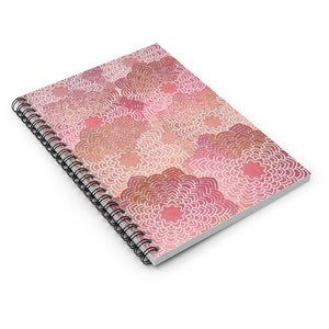 Quaderno a spirale - Carta foderata per diario di copertina ispirata al mandala rosa, pagine a righe vuote del quaderno,