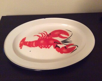 Vintage White Enamelware Lobster Platter