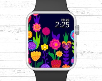 Apple Watch Wallpaper, Cartoon Candy Flowers with Dark Blue Background Apple Watch Face Design