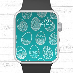 Apple Watch Wallpaper, Hand Drawn Easter Eggs with Green Background Apple Watch Face Design