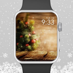 Apple Watch Wallpaper, Christmas Tree With Wood Background Apple Watch Face Design