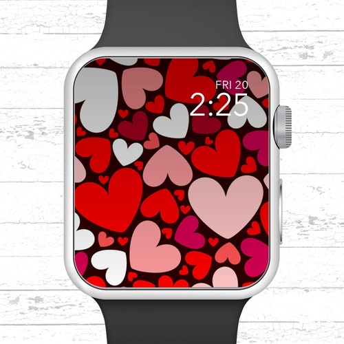 Apple Watch Wallpaper Red White Pink Hearts Everywhere Etsy