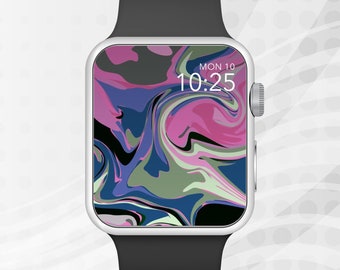Apple Watch Wallpaper, Pink/Purple Painted Swirl Art Apple Watch Face Design