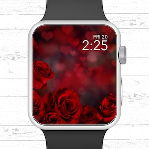 Apple Watch Wallpaper, Red Roses Falling Hearts Background Apple Watch Face Design
